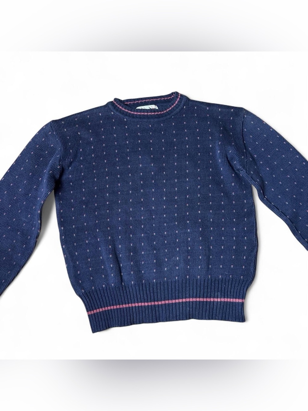 Vintage Kids Mercerized Cotton Navy Blue & Pink Tulip Sweater by Scotland Yard S